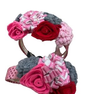 Girls oversized hair bow big flower sequin puff headbands fascinator set of 2